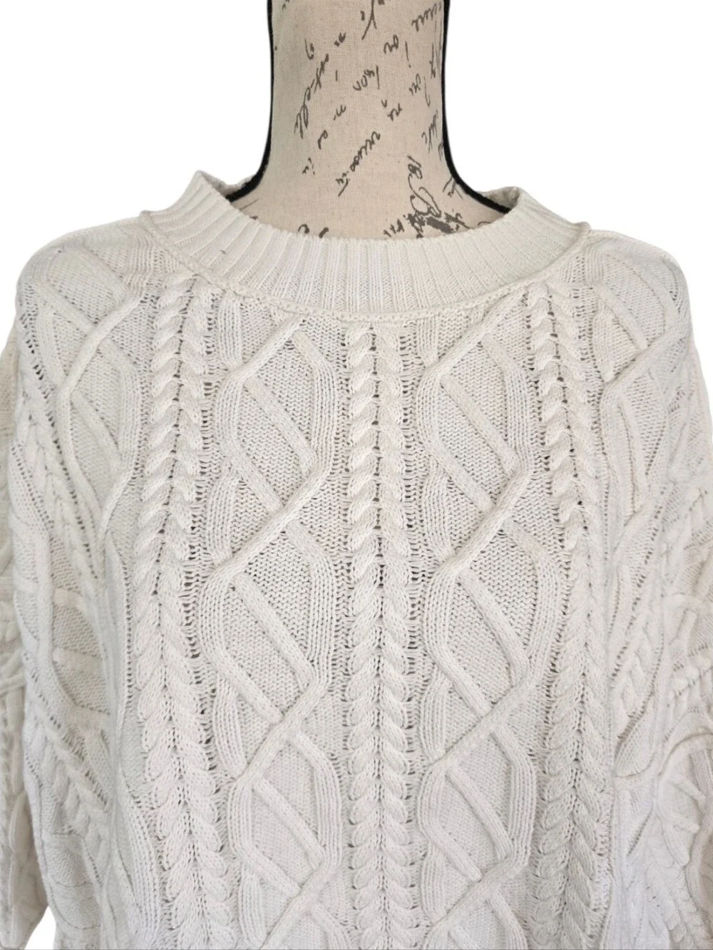 Free People Washed Ashore Cream Oversized Cable Knit Sweater L